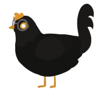 A black and sable chicken with a head pattern