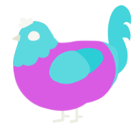 A orchid and aqua chicken with a head pattern