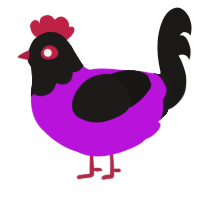 A amethyst and sable chicken with a head pattern