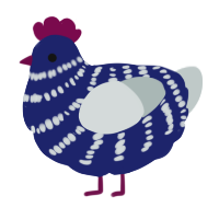 A navy and silver chicken with a bar pattern