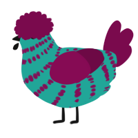 A turquoise and wine chicken with a bar pattern