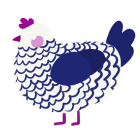 A white and navy chicken with a lace pattern