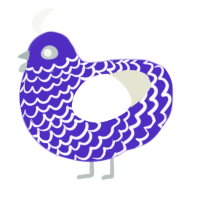 A indigo and white chicken with a lace pattern