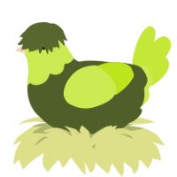 A olive and lime chicken with a head pattern
