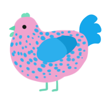 Benjamin, a pink and sky chicken with a speckle pattern