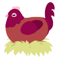 A red and maroon chicken with a head pattern