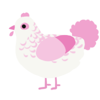 A white and pink chicken with a half-lace pattern