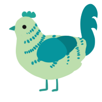 A gluppy and teal chicken with a half-bar pattern