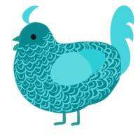 A teal and aqua chicken with a double-lace pattern