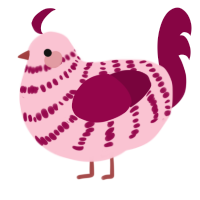 A rose and maroon chicken with a bar pattern