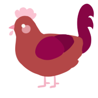 A red and maroon chicken