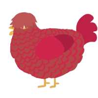 A red and crimson chicken with a lace pattern