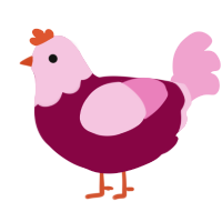 pinky, a maroon and pink chicken with a head pattern