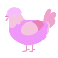 A lavender and pink chicken with a head pattern