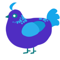 A indigo and sky chicken with a neck-speckle pattern