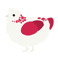 A white and crimson chicken with a neck-speckle pattern