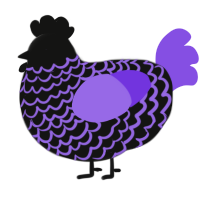 A black and blurple chicken with a lace pattern