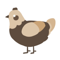 A bark and beige chicken with a head pattern