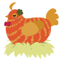 A vermilion and orange chicken with a bar pattern