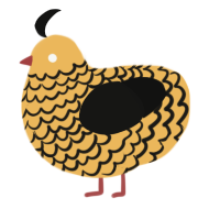 A honey and black chicken with a lace pattern