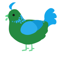 A viridian and sky chicken with a neck-speckle pattern