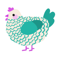 A cream and turquoise chicken with a lace pattern