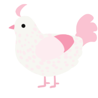 A white and rose chicken with a speckle pattern