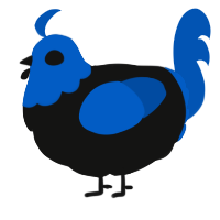 A black and ultramarine chicken with a head pattern