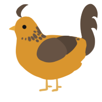 A orange and bark chicken with a neck-speckle pattern
