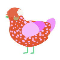 A vermilion and lavender chicken with a speckle pattern