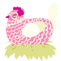 A pink and white chicken with a lace pattern