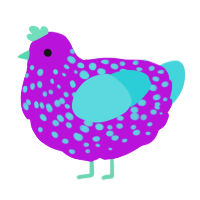 A amethyst and aqua chicken with a speckle pattern