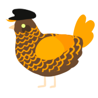 A bark and orange chicken with a lace pattern