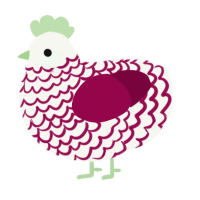 Dragonfruit, a white and maroon chicken with a lace pattern