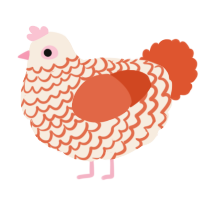 A cream and vermilion chicken with a lace pattern