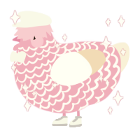 A pink and cream chicken with a lace pattern