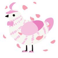 A white and pink chicken with a bar pattern