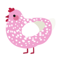 A pink and white chicken with a speckle pattern