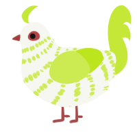 A white and lime chicken with a bar pattern