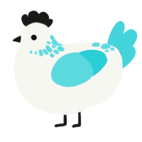 A white and aqua chicken with a neck-speckle pattern