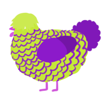 A lime and violet chicken with a lace pattern