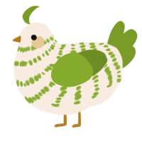 A cream and chartreuse chicken with a bar pattern