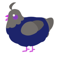 A navy and grey chicken with a head pattern