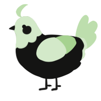 A black and gluppy chicken with a head pattern