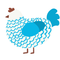 A white and cerulean chicken with a lace pattern