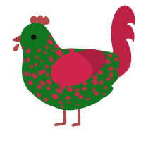 Holly, a leaf and crimson chicken with a speckle pattern