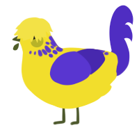 A yellow and indigo chicken with a neck-speckle pattern