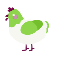 A white and grass chicken with a head pattern