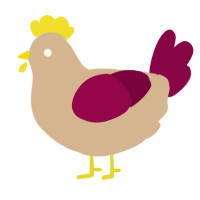A beige and maroon chicken