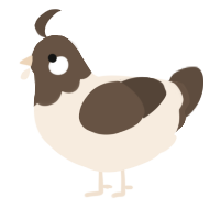 A cream and bark chicken with a head pattern